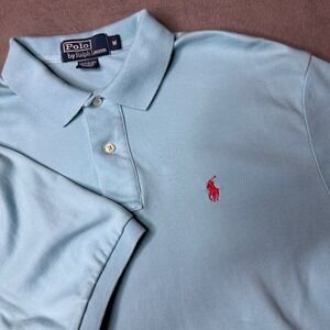 Polo Ralph Lauren Polo Shirt Mens M Light Blue Short Sleeve Red Pony Logo Cotton